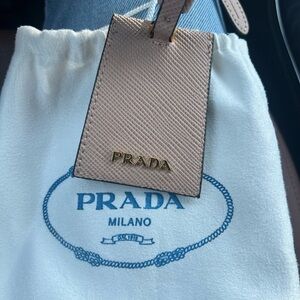 Prada Pink Leather Tag with White Dust Bag